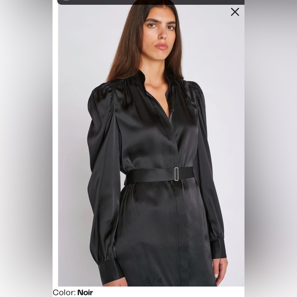 Frame Gillian belted long sleeve shirt: mini dress  in noir - Picture 3 of 10